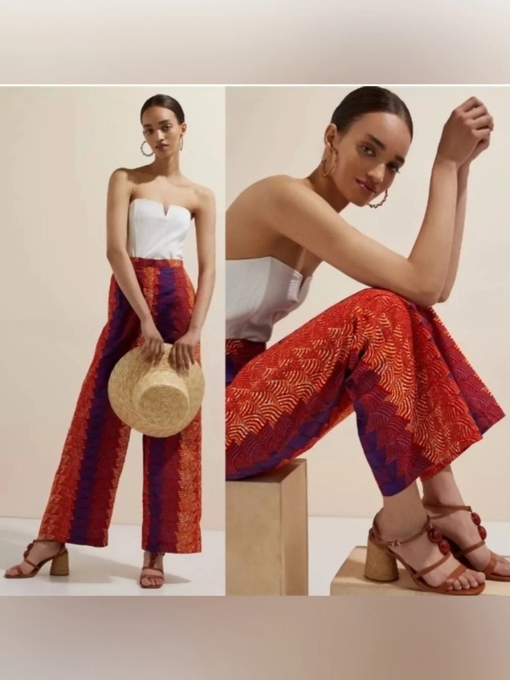 New Anthropologie SIKA Abstract-Print Wide-Leg Trousers pants Size 4 Anthro